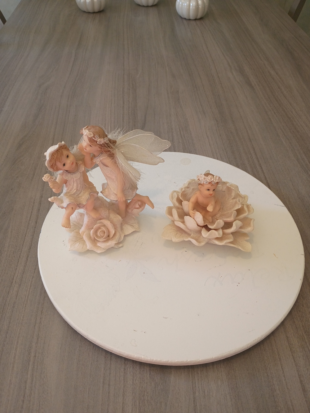 Beige Floral Fairy and Baby Figurine Set - Elegant Home Accent